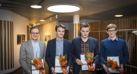 Verðlaunahafarnir fjórir: Sölvi Rögnvaldsson, Dagur Tómas Ágeirsson, Hjalti Þór Ísleifsson og Garðar Andri Sigurðsson.