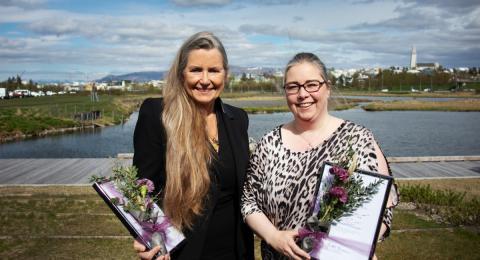 Styrkhafarnir María Sigurðardóttir og Sigrún Sunna Skúladóttir að lokinni afhendingu styrkjanna á dögunum.