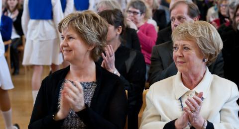 Kristín Ingólfsdóttir, rektor og frú Vigdís Finnbogadóttir, heiðursdoktor og fyrrverandi forseti Íslands
