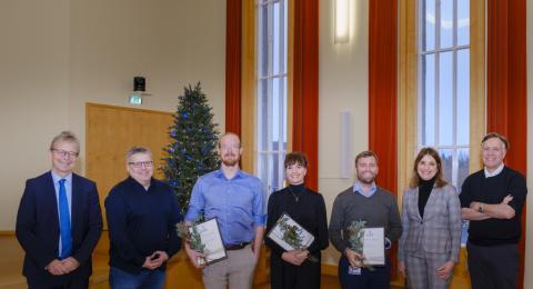 Verðlaunahafar ásamt rektor og stjórn og starfsfólki sjóðsins.