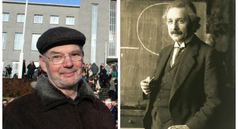 Þorsteinn Vilhjálmsson, prófessor emeritus í eðlisfræði og vísindasögu, hlaut styrk úr Almanakssjóði til að vinna að útgáfu bókar sem hefur að geyma greina Alberts Einstein á íslensku. Bókin kemur út næsta haust. Myndin af Einstein sé tekin af Ferdinand Schmutzer [Public domain] og fengin af Wikimedia Commons.
