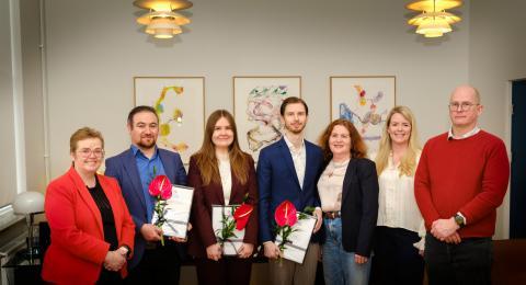 Styrkþegar ásamt rektor og hluta stjórnar sjóðsins og leiðbeinenda í verkefnunum.