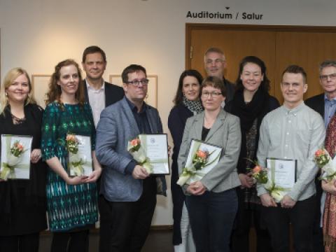 Styrkþegar ásamt stjórn Styrktarsjóðs Áslaugar Hafliðadóttur og rektor Háskóla Íslands.