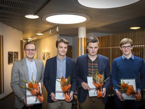 Verðlaunahafarnir fjórir: Sölvi Rögnvaldsson, Dagur Tómas Ágeirsson, Hjalti Þór Ísleifsson og Garðar Andri Sigurðsson. 