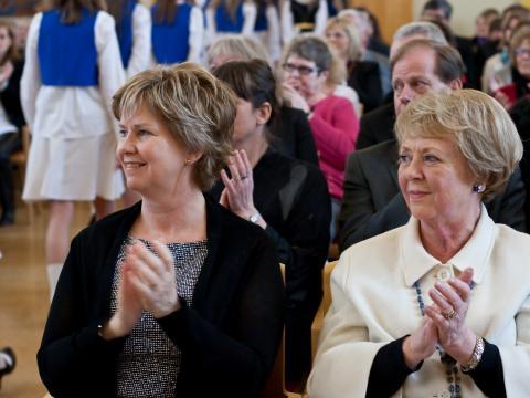 Kristín Ingólfsdóttir, rektor og frú Vigdís Finnbogadóttir, heiðursdoktor og fyrrverandi forseti Íslands