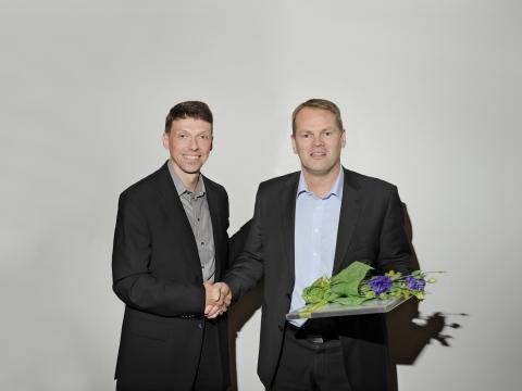 Guðmundur Freyr Úlfarsson, formaður VHÍ ásamt Gísla Páli Pálssyni, stjórnarmanni hjá Grund.