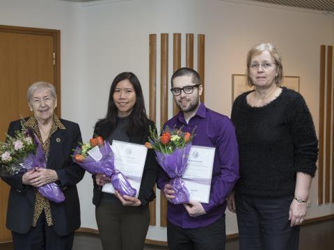 Á myndinn eru Margaret Scheving Thorsteinsson en hún stofnaði sjóðinn ásamt eiginmanni sínum Bent Scheving Thorstenisson árið 2001, Chutimon Muankaew styrkhafi, Ingólfur Magnússon styrkhafi og Guðrún S. Thorsteinsson, dóttir Bents og Margaretar.