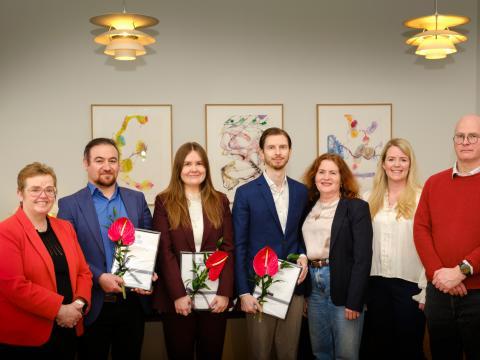 Styrkþegar ásamt rektor og hluta stjórnar sjóðsins og leiðbeinenda í verkefnunum.