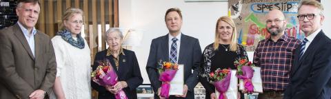Styrkþegarnir ásamt Ásgeiri Haraldssyni, prófessor í barnalækningum, Guðrúnu Scheving Thorsteinsson, dóttur Bents og Margaretar Scheving Thorsteinssonar, stofnenda sjóðsins, Margaret Scheving Thorsteinsson og Magnúsi Karli Magnússyni, forseta Læknadeildar Háskóla Íslands.