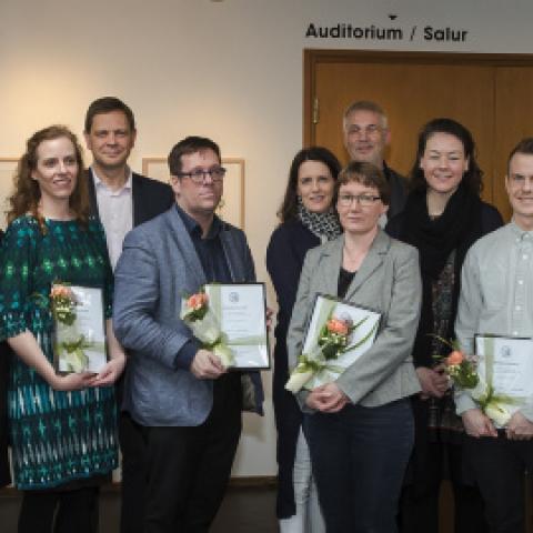 Styrkþegar ásamt stjórn Styrktarsjóðs Áslaugar Hafliðadóttur og rektor Háskóla Íslands.