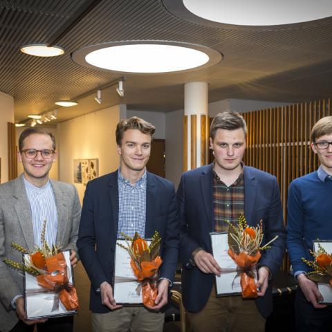 Verðlaunahafarnir fjórir: Sölvi Rögnvaldsson, Dagur Tómas Ágeirsson, Hjalti Þór Ísleifsson og Garðar Andri Sigurðsson. 