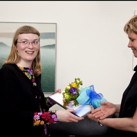 Styrkhafi ásamt Kristínu Ingólfsdóttur, rektor.