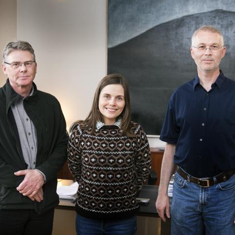 Stjórn Styrkarsjóðs Áslaugar Hafliðadóttur á fyrsta fundi sínum á dögunum. Frá vinstri: Börkur Hansen, prófessor við Menntavísindasvið, Katrín Jakobsdóttir alþingismaður og Viðar Guðmundsson, prófessor við Verkfræði- og náttúruvísindasvið.