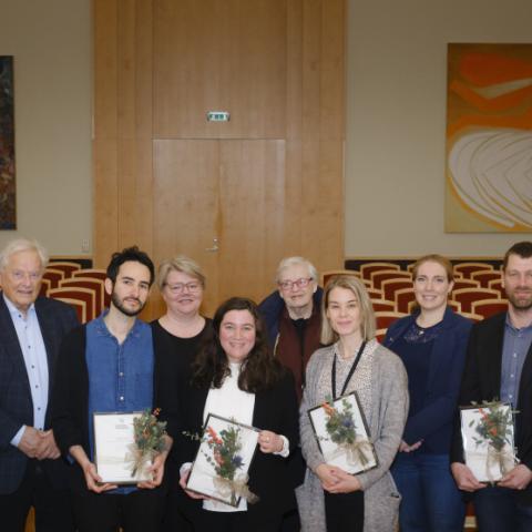 Styrkþegar og gestir við afhendingu styrkjanna í Hátíðasal Háskólans í gær.