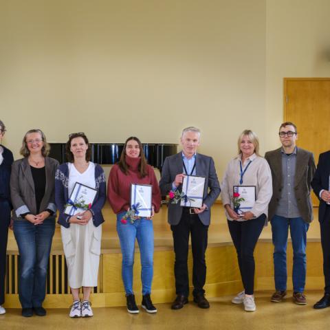 Frá styrkúthlutun úr Íslenskusjóðnum í hátíðarsal HÍ.