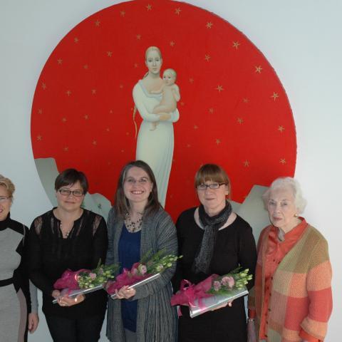 Frá vinstri: Erla Kolbrún Svavarsdóttir, formaður stjórnar RIM, Rannveig J. Jónasdóttir, styrkhafi, Berglind Hálfdánsdóttir, styrkhafi, Ásta B. Pétursdóttir, styrkhafi og Ingibjörg R. Magnúsdóttir, stofnandi RIM.